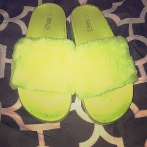 Faux fur neon slides